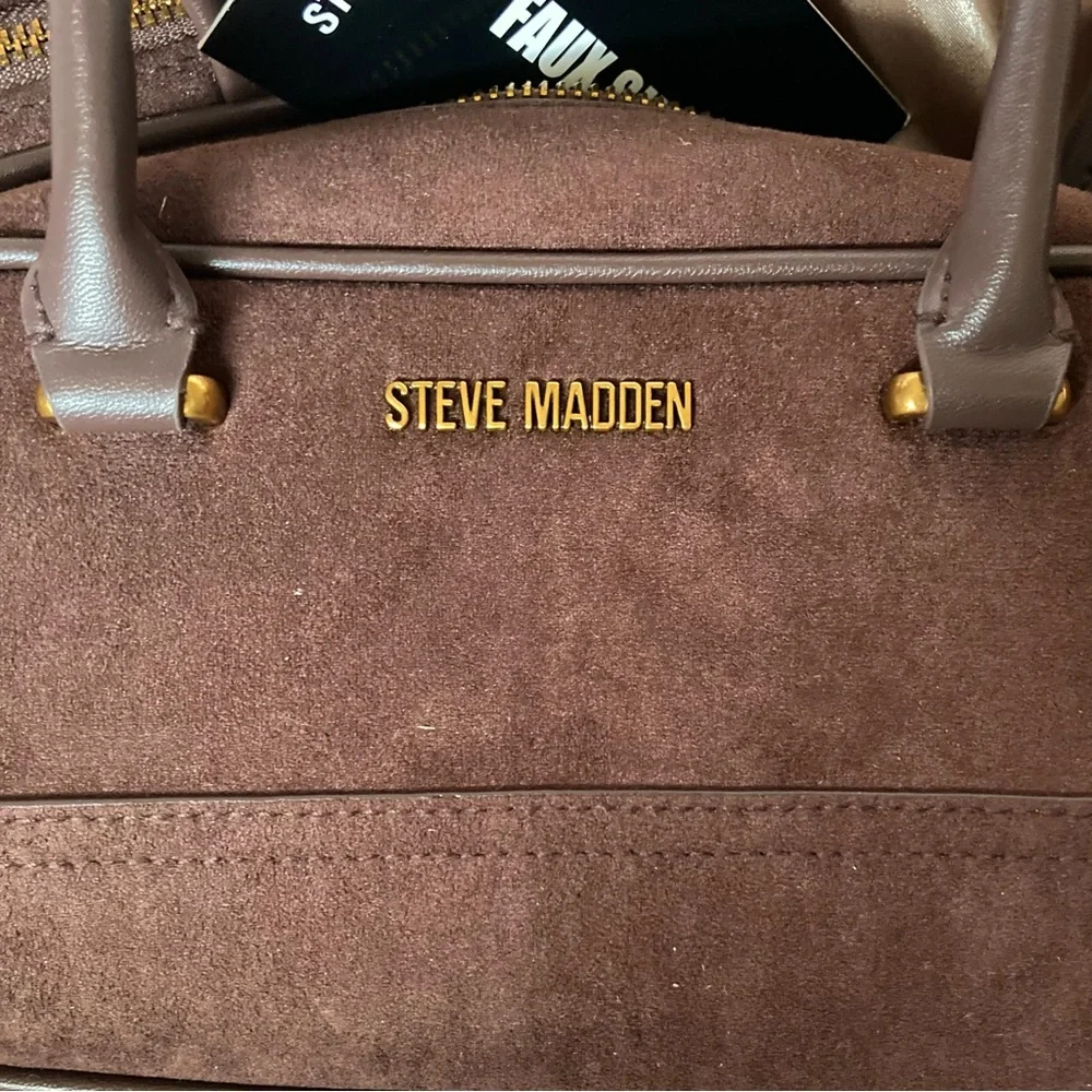 Steve Madden Brown Faux Suede Satchel with Coin Pouch and Top Handles - Picture 8 of 10
